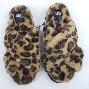 BP Slip On Open Toe Sophie Slippers 11-12 XL Leopard Cushioned Fuzzy
